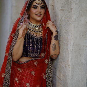 Crimson Elegance Velvet Bridal Lehenga