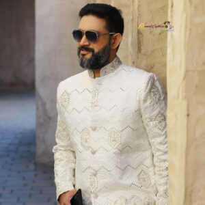 Ivory Mirror Work Sherwani