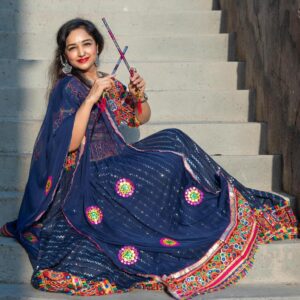Navy Mirror Work Garba Chaniya Choli